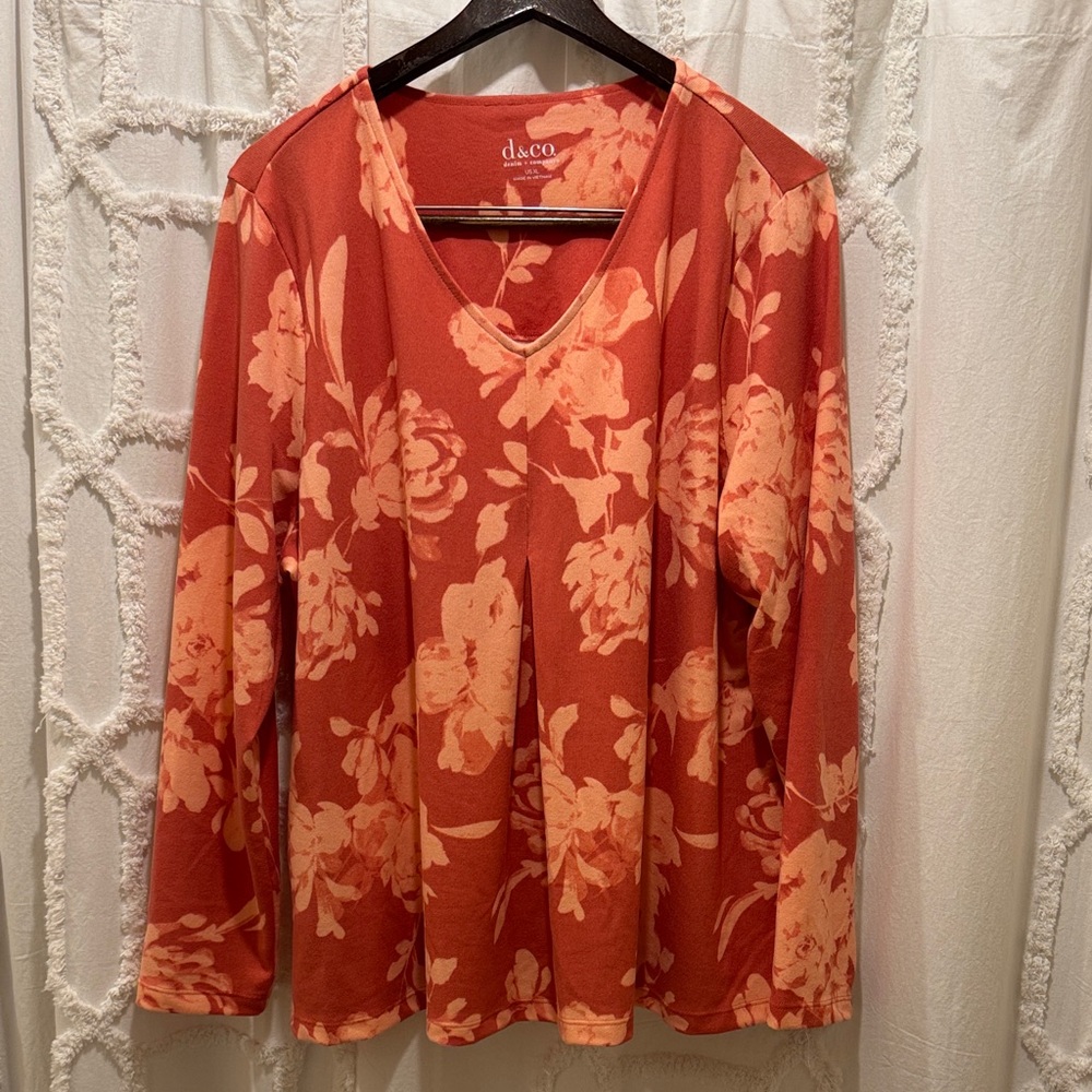 Dsco Women's Floral Long Sleeve Top - Coral